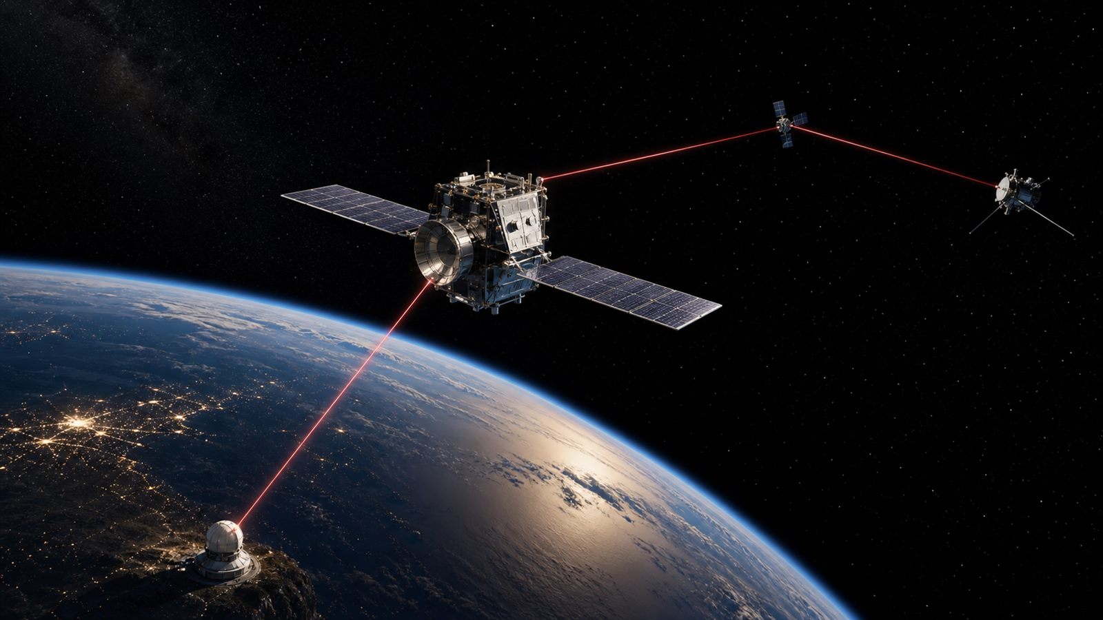 Unbranded satellites using narrow optical links between orbits and a telescope ground station on Earth